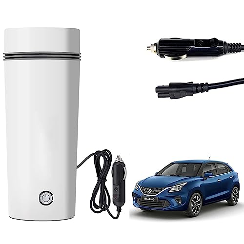 Image of Oshotto 12V Portable Electric Kettle Cup Stainless Steel Electric Kettle Auto Shut-off For Travel Camping, Road Trip Compatible with Maruti Suzuki Baleno 2026 (350ml) - White