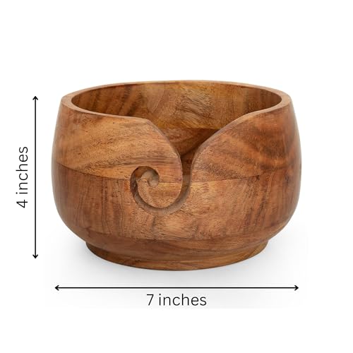 Bol à laine en bois fait main, support tricot et crochet robuste - 3