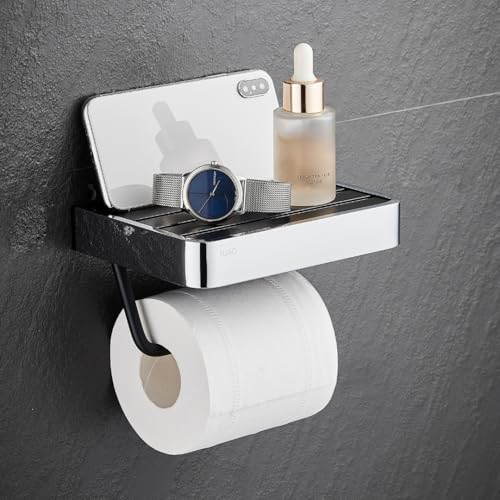 Image of FUAO Maxton Series Toilet Paper Holder, Wall Mounted, Rust Proof & Corrosion Free, Heavy-Duty Bathroom Tissue Holder, Modern Accessory | Chrome, Brushed Gold & Matte Black (Chrome Glossy)