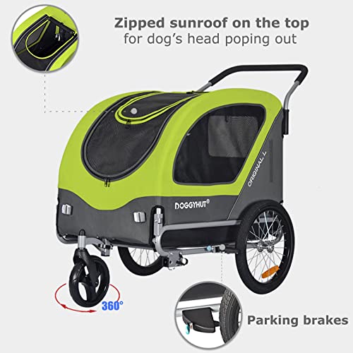 Doggyhut Original Large Fahrradanhänger & Hundebuggy 2 in 1 für Hunden bis 35kg Hundeanhänger Jogger Hundewagen mit Feststellbremse Tiggo (Grün)