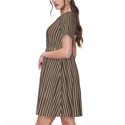 Robe d'été en coton doux à rayures marron confortables - 2