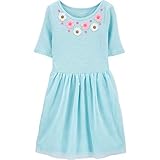 Carter's Girls Floral Tutu Jersey Dress with Tutu Skirt and Ribbed Neckline Size 3T Blue