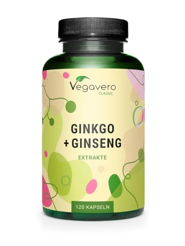 Vegavero Ginkgo Biloba 12000 mg & Panax Ginseng 2000 mg | High Strength Extracts | NO Additives, Lab-Tested | 120 Capsules (4 Month Supply) | Vegan