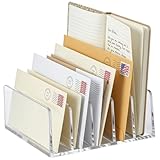 QWORK® Briefhalter Acryl 5 Fächer, Platzsparender Schreibtisch Transparent Dokumentenhalter, Briefständer 12,2x12,2x5,3cm, für Briefe, Post & Notizbücher