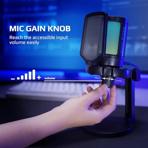 Fifine USB Microphone for PC Gaming, Computer Desktop Streaming Microphone with Mute Button, Gain Knob for Video Podcast, RGB Mic for PS4/PS5, Laptop A6NEO - Image 6