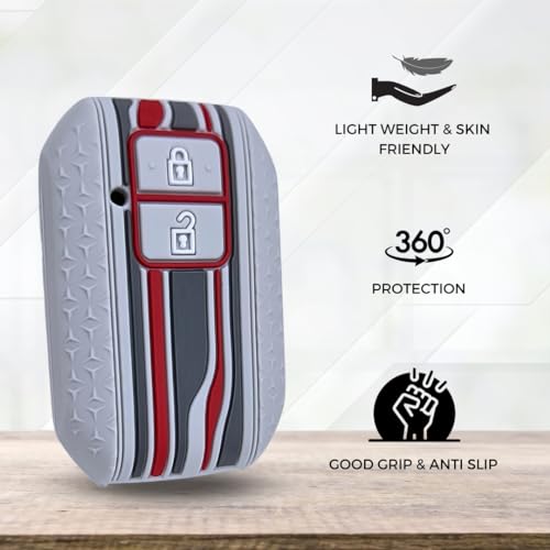 Image of KEYCEPT Tristar Key Cover for Suzuki Swift, Dzire, Ertiga, Grand Vitara, Celerio, Brezza, Fronx, Jimny, Ignis, Urban Cruiser, Rumion, Hyryder, E-Vitara (2 Button smart Key Cover, Grey)