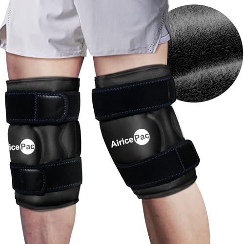 Image of AiricePac 2 Ice Pack for Knee Pain Relief, Reusable Gel Ice Wrap for Injuries, Swelling, Knee Replacement Surgery, Cold Compress Therapy for Arthritis, Meniscus Tear and ACL, Black