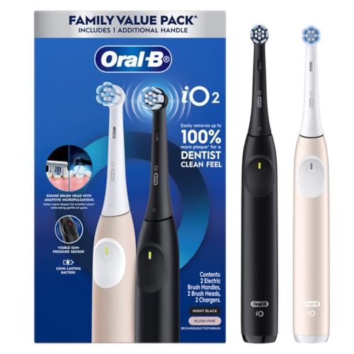 Oral-B iO Series 2 Gentle Clean Electric Toothbrush Duo Family Pack, Black and Blush Pink