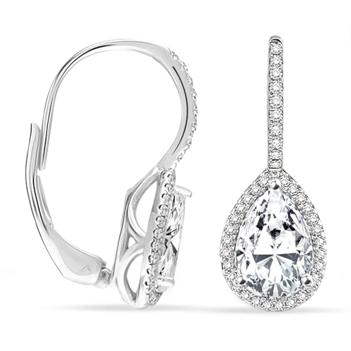 Image of TRUESILVER ACPL 925 Sterling Silver Cubic Zirconia Earrings for Women & Girls | BIS Hallmarked Drop Dangle Leverback Style | Elegant Jewelry Gift for Women