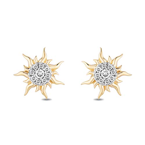 Jewelili Enchanted Disney Fine Jewelry 14k Yellow Gold 1/10 CTTW Diamond Rapunzel Sun Earrings