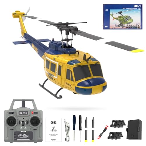 rcxperts RC ERA C032 RC Helicopter, 1/48 Scale 2.4G 6CH UH-1 Huey Flybarless RC Helicopter, 6-Axis Gyroscope Stabilization, with Altitude Hold & 3D Inverted Flight for Adults Enthusiasts, 1 Battery