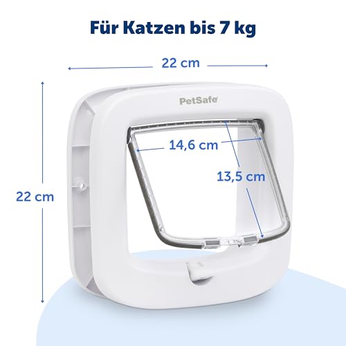 PetSafe Manuelle Katzenklappe, Handverriegelung mit 4 Verschlussoptionen, Mit Wetterdichtung, Katzen bis 7 kg, Weiß