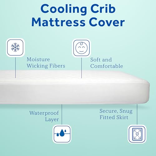 Image of Sealy Baby Cool Comfort Cooling Breathable Waterproof Crib Mattress Protector Pad, Toddler Bed Cover, Infant and Newborn Durable Comfortable Topper, Machine Washable and Dryer Friendly, 52x28 inch- White