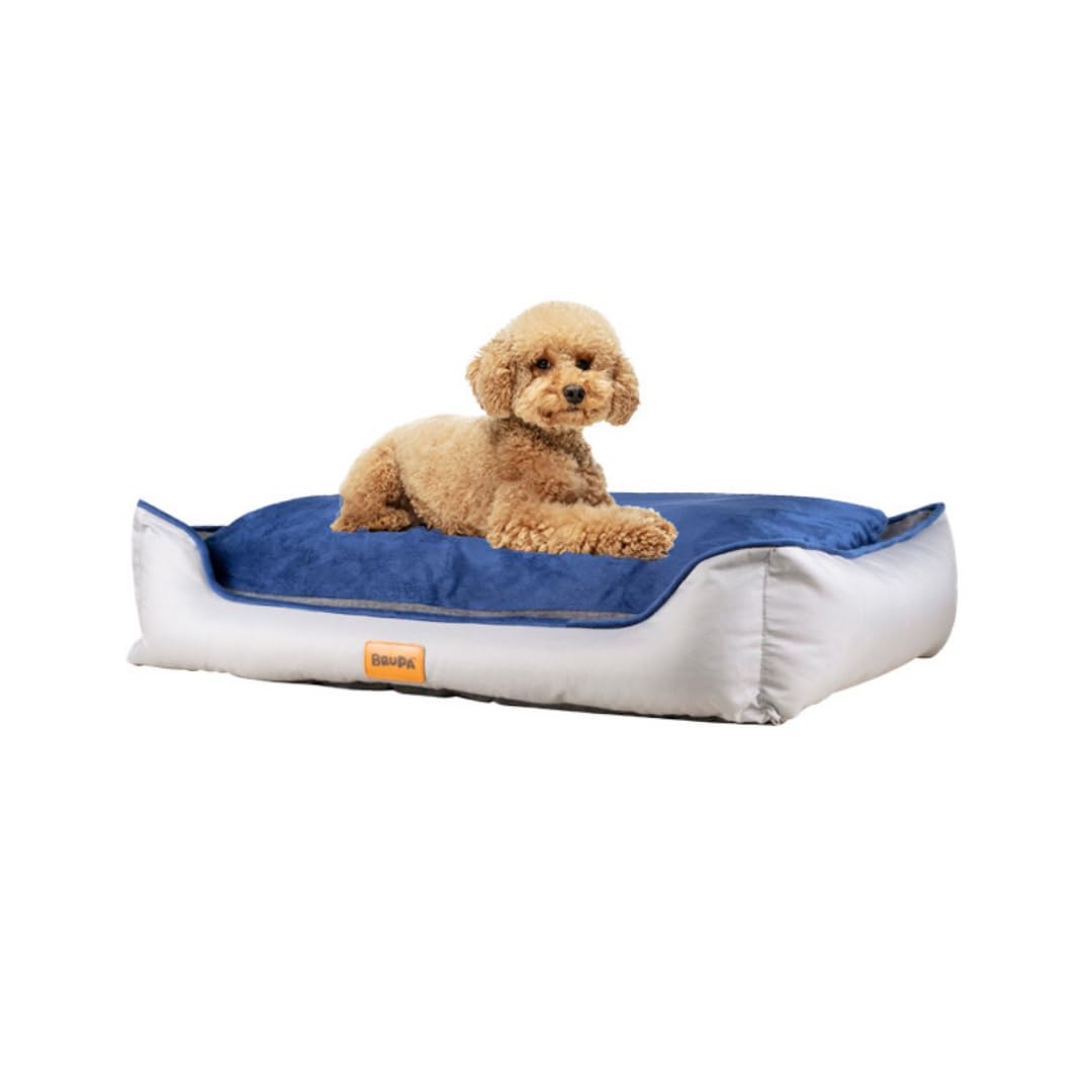 Brupà Caseta para perro interior, talla pequeña, impermeable, desenfundable y lavable, para interior y exterior, resistente a los arañazos (S/M (68 x 50 x 18 cm), color azul y gris