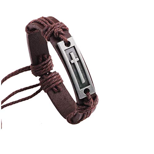 Pulsera de cuero con cruz diseño multilayer para hombre miniatura 1