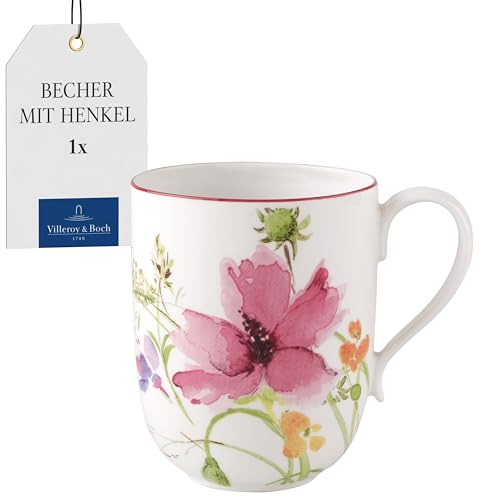Villeroy & Boch - Mariefleur Henkelbecher 370 ml Bunt, Spülmaschinenfest, Mikrowellensicher, Kaffeetasse, Kaffeebecher, Große Tasse, Geschirr, Blümchengeschirr, Premium Porzellan