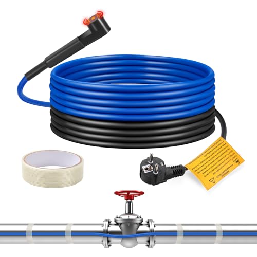 Ci-Fotto Cavo Riscaldante Antigelo per Tubi,5M Cavo Scaldante Autoregolante Termostato Integrato per Proteggere Tubature dell'acqua,Tubature Domestiche in Metallo/Plastica,Scarichi e Lavandini(15W/M)