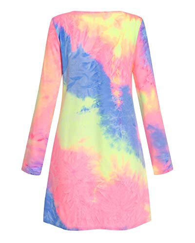ZANZEA Women's Long Sleeve T Shirt Dress Tie-dye Floral Print Round Neck Spring Mini Dress 07-As Picture1 12