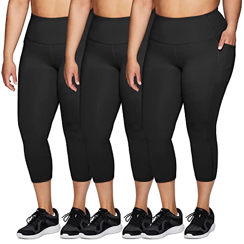 3 Pack Plus Size Capri Leggings with Pockets for Women- High Waist 3X-Large-4X Workout Yoga Pants