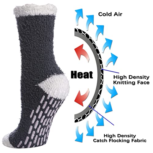 Image of FNOVCO Non Slip Socks for Women Winter Warm Cozy Fuzzy Slipper Socks Soft Fluffy Hospital Socks with Grips