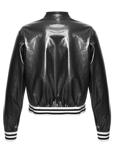 JEATHA Kids Boys Girls Shiny Metallic Bomber Jacket Motorcycle Baseball Windbreaker Long Sleeve Zip Up Coat2