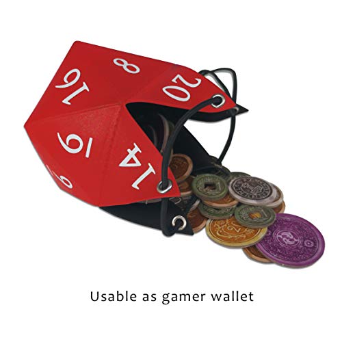 Doctor Frikistein D20 Bag | Rollenspiel-Würfelförmige Tasche für RPG würfel | POLYSKIN Leder mit Schnur und Verschluss (Rot)