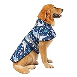 HDE Dog Raincoat Jacket Reflective Adjustable Hooded Pet Poncho Rain Coat with Leash Hole for Small to X-Large Dogs Sharks - L