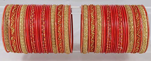 Image of NMII Non-Precious Metal with Base Metal Spreads with Zari Glossy Finished Premium Traditional Bridal Chuda Bangle set for Women and Girls