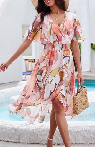 Image of Kormei Womens Short Sleeve Floral Maxi Dress High Low V-Neck Flowy Party Long Dresses