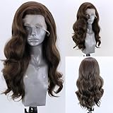 WXHWCX Brown Long Wavy Hair Synthetic Lace Front Wigs Glueless Natural Hairline Heat Resistant Fiber Hair Free Part Lace Wigs for Women Cosplay Daily Wig 24inch