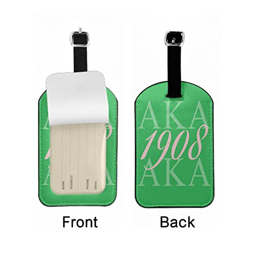 Aka 1908 Luggage Tags Pink Green Simple Creative Lettering As Known As Abbreviation Privacy Cover ID Label with Strap and Address Card for Travel Bag Suitcase, 1 Pack3