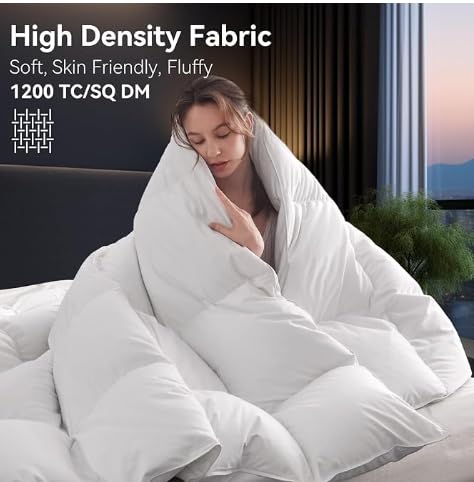Image of L LOVSOUL Organic 75% Goose Down Fiber Comforter King Size,850+FP,1200TC,Extra Fluffy,Hotel-Luxury Ultra Soft All Season White Duvet Insert with 8 Corner Tabs