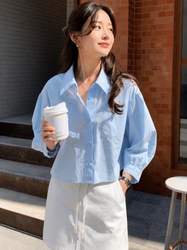 Zilcon Women's Blue Button Down Shirt Sky Blue - Image 7