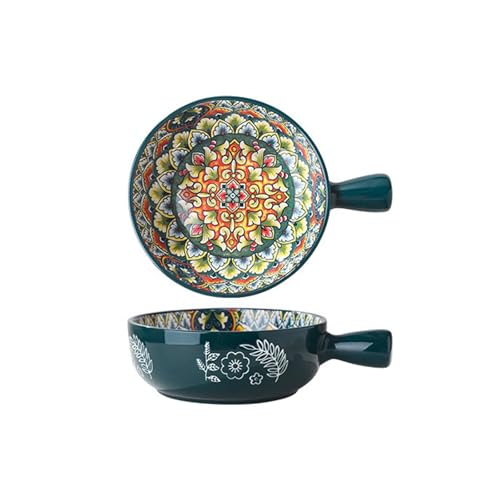 Xfeyaqlo Gran Capacidad 600 ml Ensaladera, Estilo Bohemio Bol Desayuno, Cuencos Aperitivos, Cuencos Ceramica Apto para Ensaladas, Fideos Instantáneos, Muesli, Bocadillos, Frutas, Aperitivos (Verde)