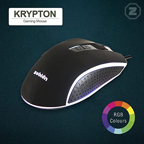 Image of Zebion Krypton Professional Gaming Mouse, with 7D Multi Color Gaming Features, 6 Responsive Buttons, Stunning Multicolor Glow, Adjustable Speed, Rugged Rubber Coating and 3 Years Warranty