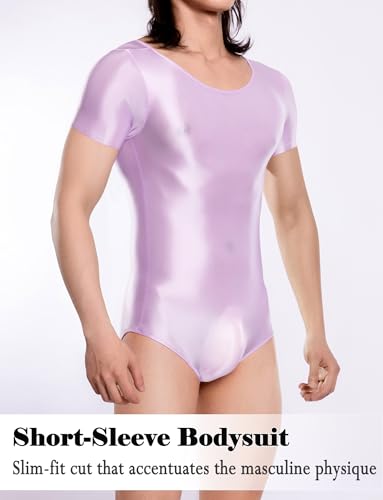 AIEOE Herren Glossy Bodysuit Durchsichtig Kompression Jumpsuit Kurzarm Figurbetont Leotard Clubwear M