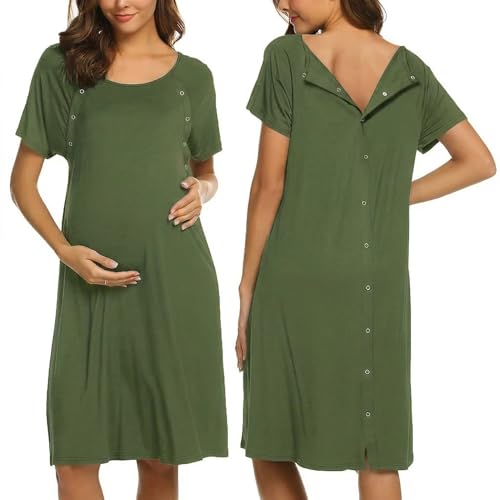 Image of Ekouaer Women’s Nursing/Delivery/Labor/Hospital Nightdress Short Sleeve Maternity Nightgown with Button S-XXL