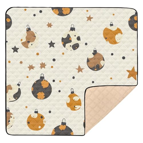 BOESI Doodle Christmas Decoration Ball Pattern Baby Play Mat, 50“ X 50” Washable Folding Crawling Mat, Baby Floor Mat, Soft, Thick, Non-Slip