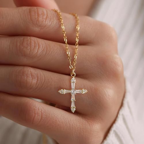 14k Gold Plated Cross Pendant Necklaces for Women Dainty Simple Love Heart Necklaces Trendy Gold Faith Cross Silver Adjustable Religious Necklace Jewelry Gifts for Her4