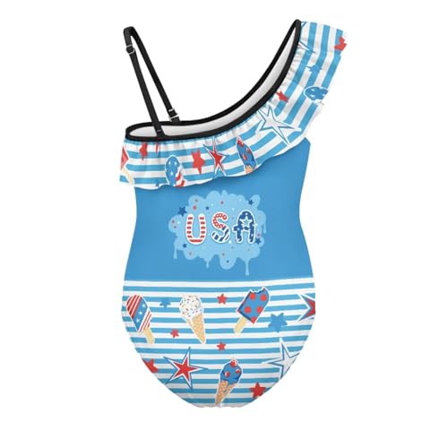 Jeiento Girls One Shoulder Swimsuits American Flag Kids One Piece Bathing Suit Beach Pool Swimwear for Independence Day Party2