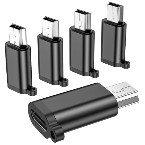 Fidioto USB Mini Adapter USB-C to Mini-USB Adapter Type C Female to Mini USB 2.0 Male Converter Connector Support Charge & Data Sync for GPS Receiver/Digital Camera/Dash Cam/MP3 Player etc.(5 Pack)