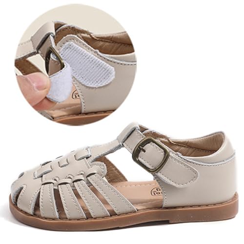 Image of WUIWUIYU Toddlers Little Girls T-Strap Hook&Loop Dress Strawberry Summer Shoes Closed Toe Carrot Sandals