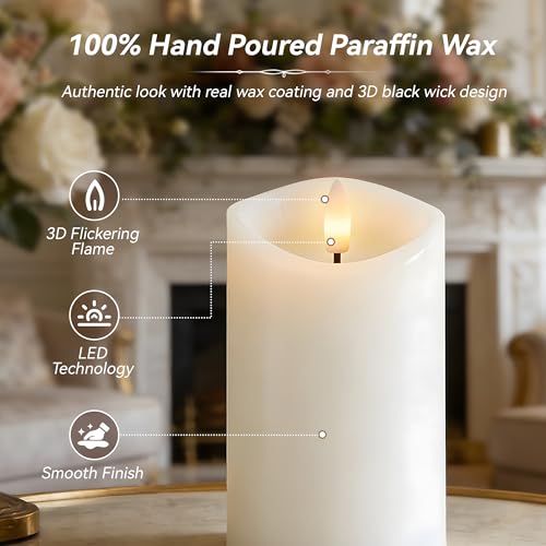 Velsyn Rechargeable Flickering Flameless Candles Melted Edge Battery Operated with Remote and Timer, Real Wax LED USB Type-C Pillar Candles, Set of 3 (3" x 4",5",6"), White,Home Decor by Velsyn - Image 5