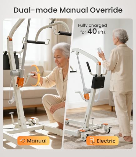 VOCIC Electric Patient Lift for Home, Floor-to-Bed Transfer Aid for Elderly, Foldable Patient Lift with Wireless Lithium Handset, Manual Emergency, 330lbs Capacity, Includes Full Body Mesh Sling, AY05 - Thumbnail 5