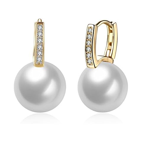 Pearl Earrings 925 Silver Freshwater Pearl Cubic Zirconia O Hook Earrings for Women Cover