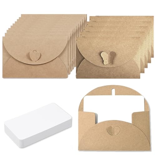 JUGUTA 15 Stück Mini Briefumschläge Mit 15 Blanko Karten, Vintage Mini Kraftpapier Umschläge, DIY Dankeskarten, Geschenkkarten, Weihnachten, Graffiti, Kleine Briefumschläge, Für Geschenkkarten