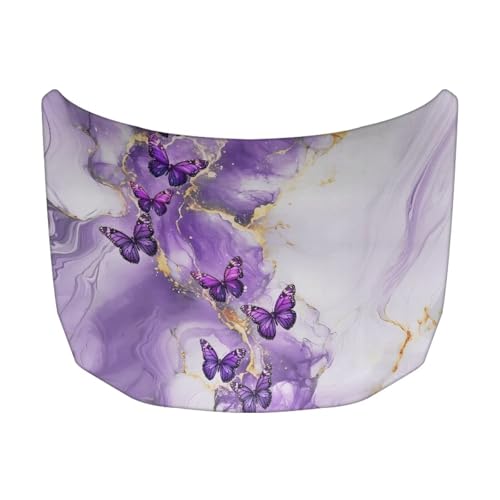Image of Car Hood Cover,Marble Purple Butterfly Car Bonnet Banner, Universal Fit, Stretchable, Waterproof Automotive Hood Covers