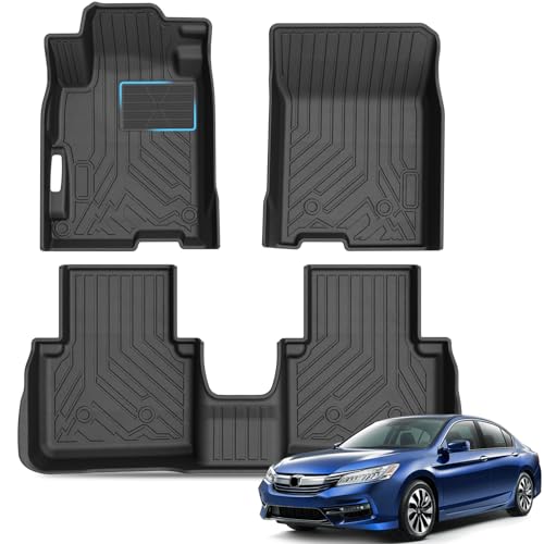 KUST Floor Mats for 2013-2017 Honda Accord Accessories (Sedan Only) Upgraded Dual-Layer Heel Pad Plate All Weather Floor Liners Front Rear 2 Rows Car Mats TPE Rubber Raised Edge