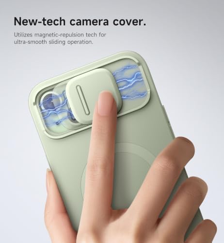 Image of SURITCH for iPhone 14 Plus /15 Plus Case with Magnetic Camera Slide Cover and Adjustable Kickstand, Compatible with MagSafe, Shockproof Bumper Case Slim Protective Cover 6.7 Inch, Green