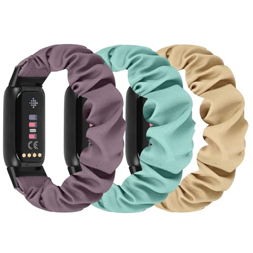 DKGKOO 3 Pack Scrunchie Elastic Strap Compatible with Fitbit Luxe Strap Soft Fabric Cloth Cute Sport Replacement Band for Women
